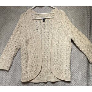 DANA BUCHMAN Signature Womens M Boho Crochet OpenFront Sweater Cardigan‎ Wrap